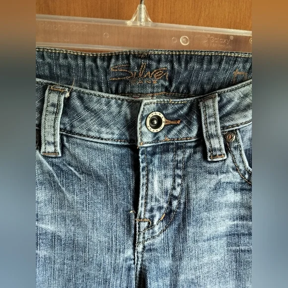 Y2K Low-rise Distressed Biker Silver Jeans Blue Vintage Wash Denim Women Size 29 - Picture 1 of 16